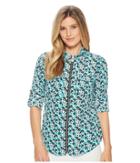 Michael Michael Kors Carnation Lock Zip Top (tile Blue/black Multi) Women's Clothing