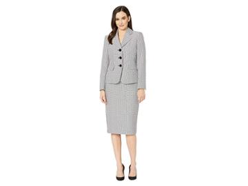 Le Suit Three-button Shawl Collar Jacket Skirt Suit (white/black) Women's Suits Sets