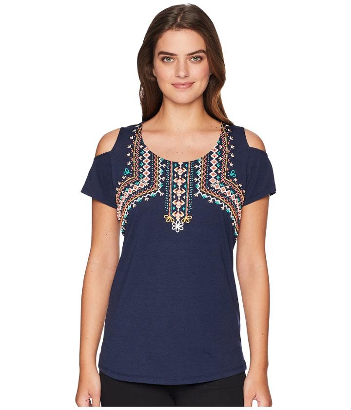 Tribal Short Sleeve Jersey Cold Shoulder Top (ink) Women's Clothing