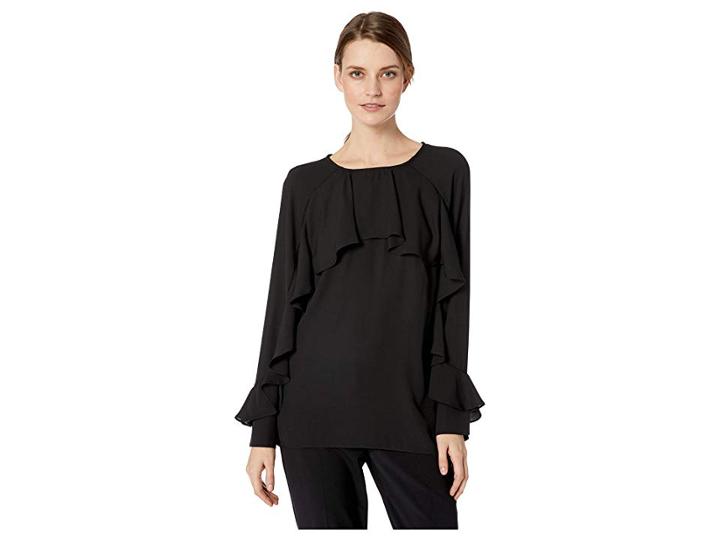 Eci Long Sleeve Ruffled Blouse (black) Women's Blouse