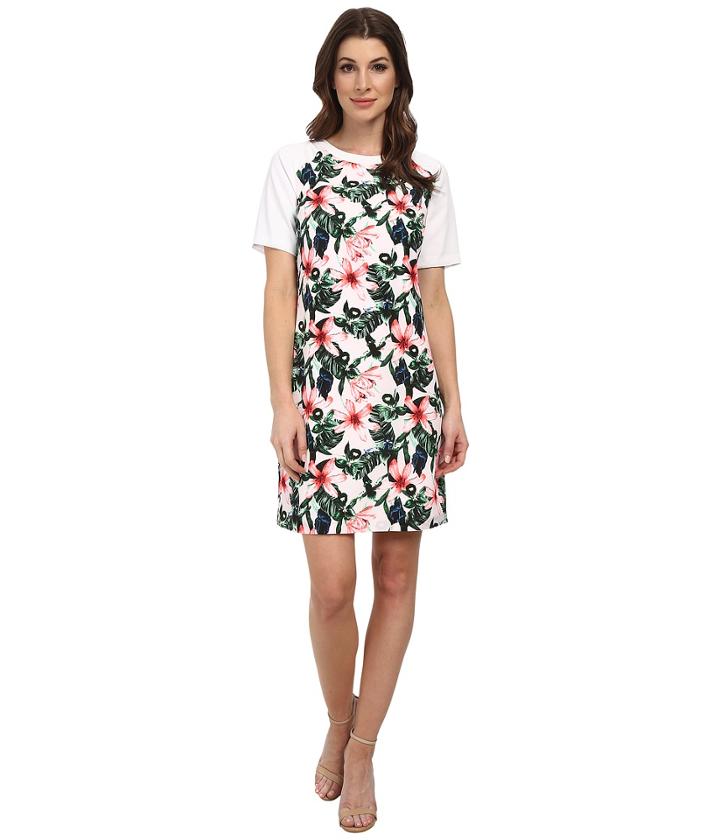 Vince Camuto Short Sleeve Jungle Lily Shift Dress (ultra White) Women's Dress