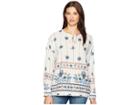 Dylan By True Grit Floral Print Long Sleeve Pullover With Fringed Hem (white) Women's Long Sleeve Pullover