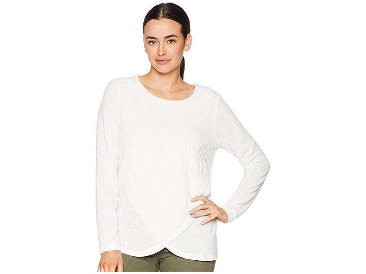 Fdj French Dressing Jeans Ribbed Long Sleeve Crew W/ Overlapping Front Detail (off-white) Women's Long Sleeve Pullover