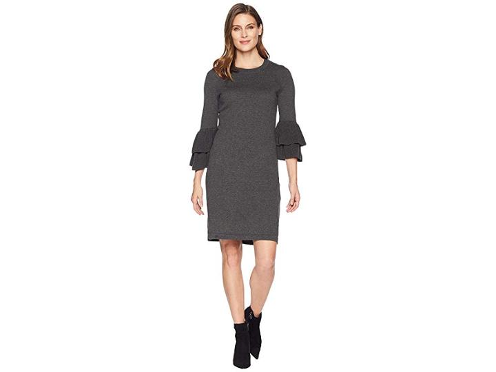 Nine West Ruffle Sleeve Sweater Dress (charcoal Heather) Women's Dress