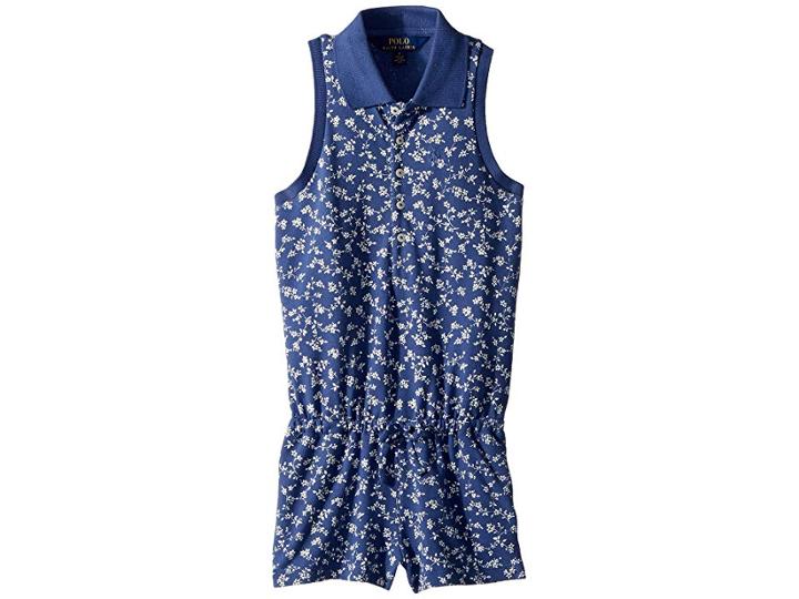 Polo Ralph Lauren Kids Floral Stretch Mesh Romper (little Kids) (navy/cream Multi) Girl's Jumpsuit & Rompers One Piece