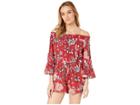 Angie Off The Shoulder Floral Print Romper (red) Women's Jumpsuit & Rompers One Piece
