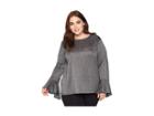 Michael Michael Kors Plus Size Long Sleeve Bell Sleeve Top (black/silver) Women's Clothing