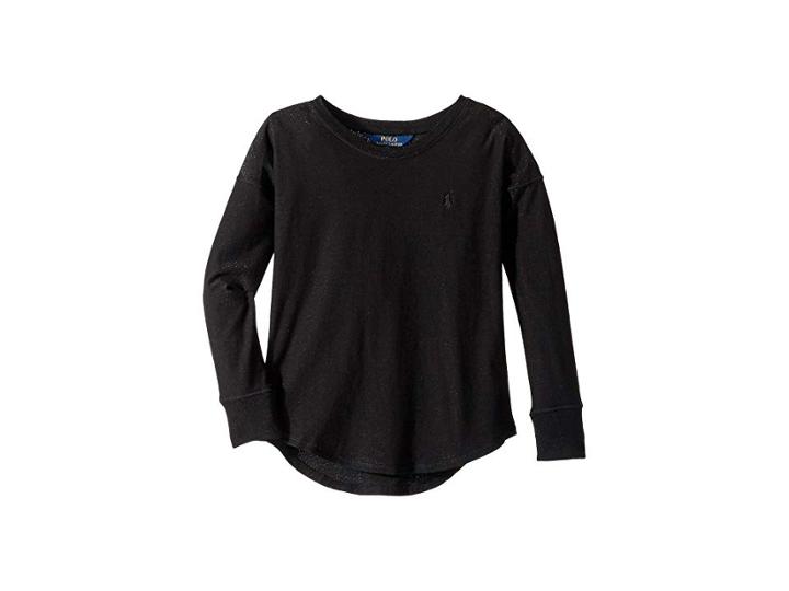 Polo Ralph Lauren Kids Metallic Jersey Top (little Kids/big Kids) (polo Black) Girl's Clothing