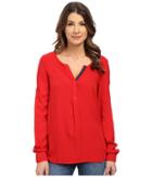 Three Dots Sonia Contrast Henley (wonder Red) Women's Clothing