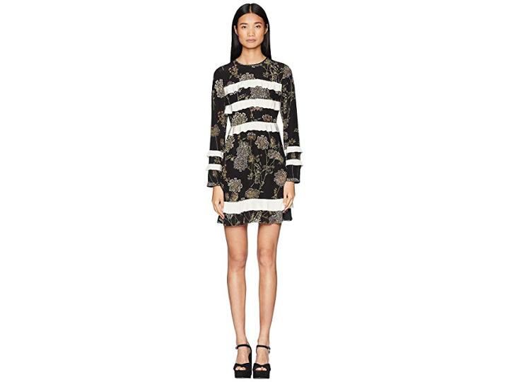 Red Valentino Spontaneous Flowers Print, Silk Crepe De Chine And Crepe De Chine (black/ivory) Women's Dress