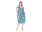 Unique Vintage Plus Size Alfred Shaheen Blue Tapa Tapestry Print Hawaiian (blue Tapa Floral Print) Women's Dress