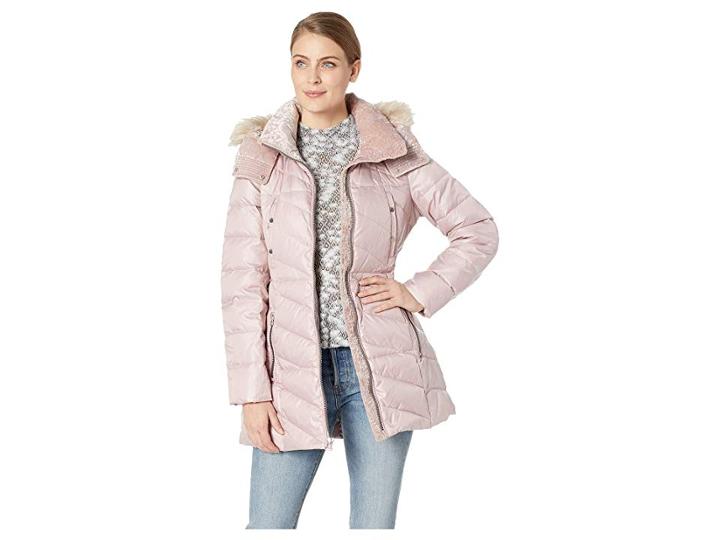 Marc New York By Andrew Marc Chelsea Down Filled Velvet Trim Faux Fur Trim Hood (shell) Women's Coat
