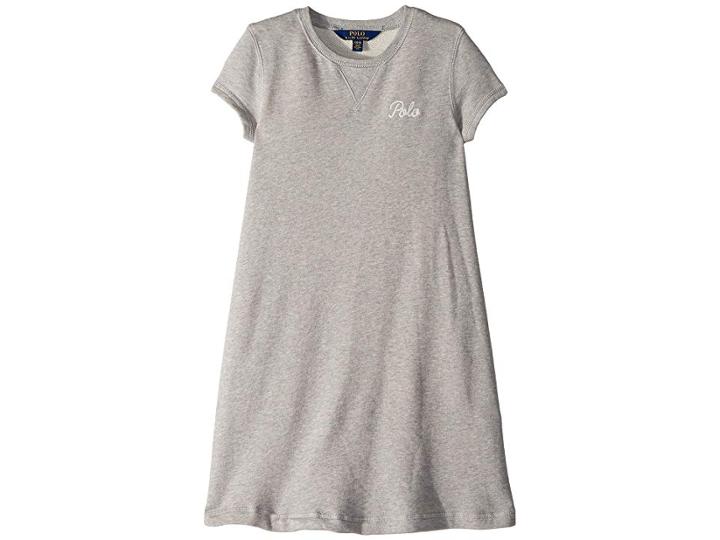 Polo Ralph Lauren Kids Embroidered French Terry Dress (little Kids/big Kids) (light Grey Heather) Girl's Dress