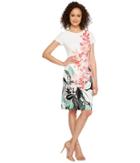 Adrianna Papell Placed Kingston Floral Printed Stretch Crepe Sheath Dress (pink/green Multi) Women's Dress