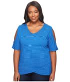 Extra Fresh By Fresh Produce Plus Size Pinstripe Crossover Escape Top (electric Blue) Women's Blouse