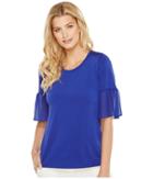Ellen Tracy Mixed Media Flounce Sleeve Top (azure) Women's Clothing