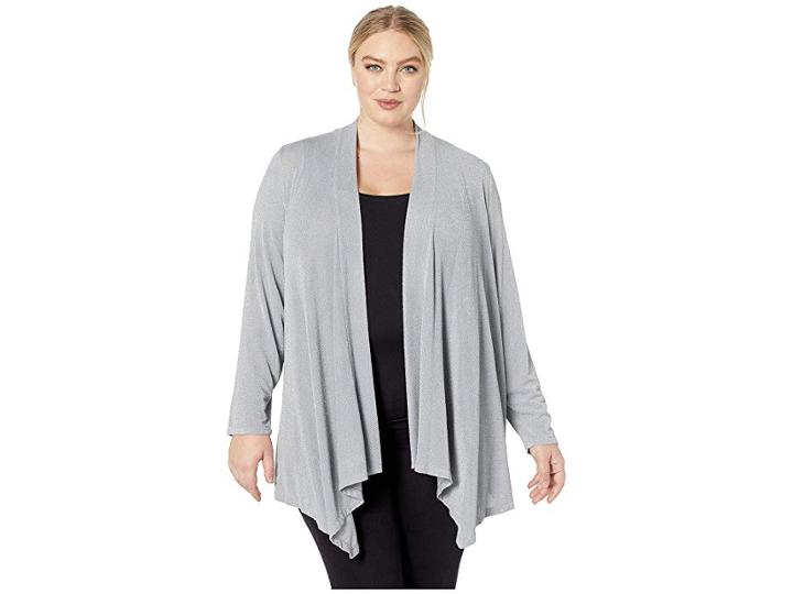 Calvin Klein Plus Plus Size Long Sleeve Metallic Flyaway Cardigan (heather Granite) Women's Sweater