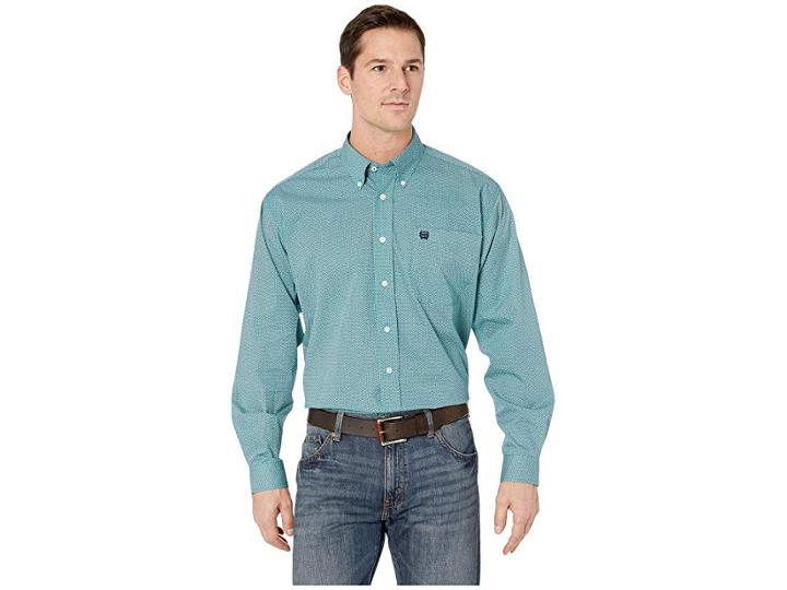 Cinch Long Sleeve Plaid (teal 1) Men's Clothing