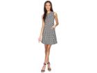 Donna Morgan Sleeveless Seamed Woven Dot Jacquard Fit And Flare With Pockets (black/white) Women's Dress