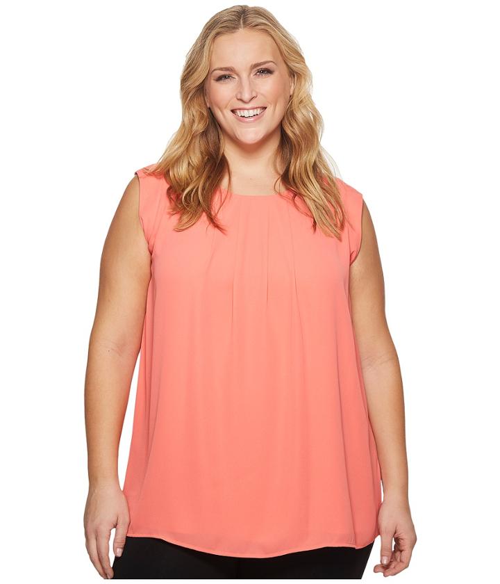 Vince Camuto Specialty Size Plus Size Sleeveless Pleat Neck Blouse (melon) Women's Blouse