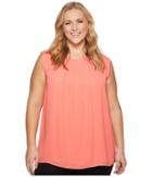 Vince Camuto Specialty Size Plus Size Sleeveless Pleat Neck Blouse (melon) Women's Blouse