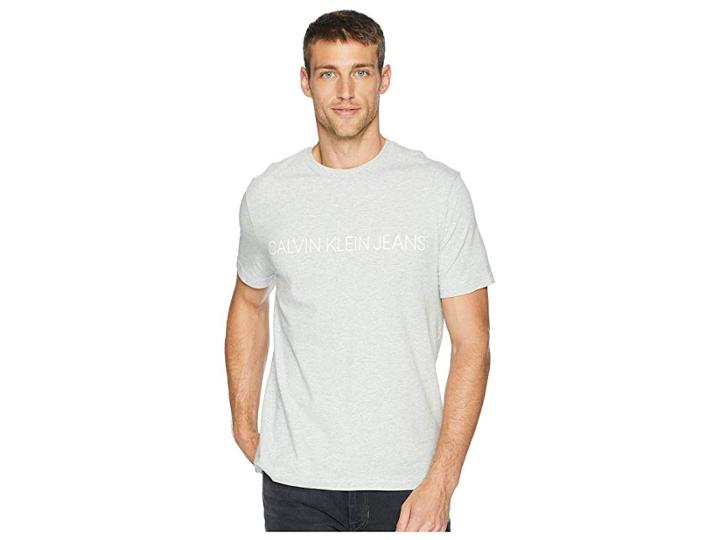 Calvin Klein Jeans Short Sleeve Klein Font Logo Tee (light Grey Heather) Men's T Shirt