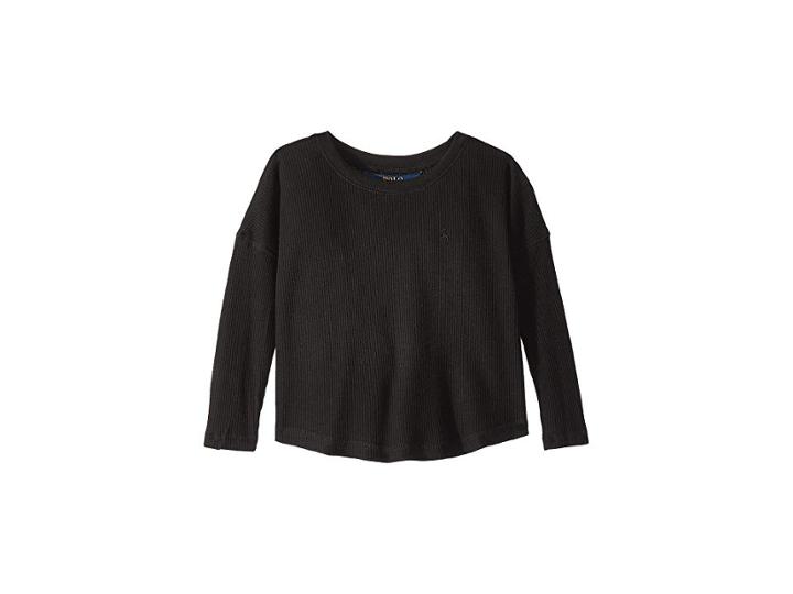 Polo Ralph Lauren Kids Waffle-knit Cotton-blend Top (toddler) (polo Black) Girl's Clothing