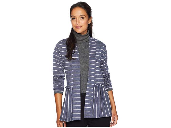 Bobeau Stripe Peplum Cardigan (vintage Indigo) Women's Sweater