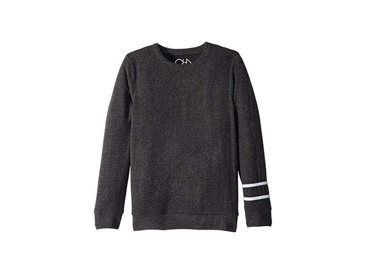 Chaser Kids Soft Love Knit Pullover Sweater With Stripes (little Kids/big Kids) (black/white) Boy's Sweater
