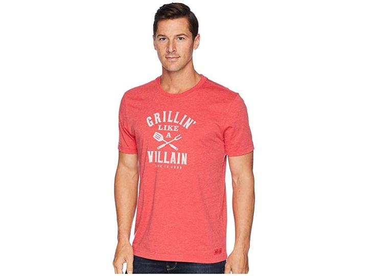 Life Is Good Grillin' Like A Villain Crusher T-shirt (heather Americana Red) Men's T Shirt