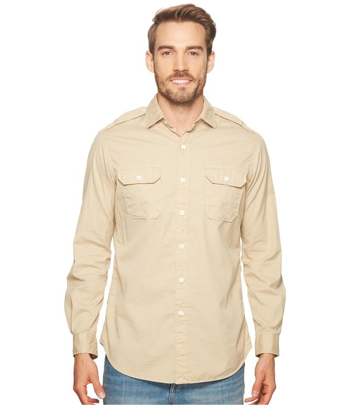 Polo Ralph Lauren Garment Dyed Chino Long Sleeve Sport Shirt (sand Dune) Men's Clothing