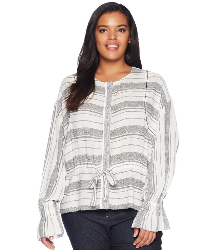 B Collection By Bobeau Plus Size Harley Woven Bomber Jacket (grey Stripe) Women's Coat