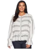 B Collection By Bobeau Plus Size Harley Woven Bomber Jacket (grey Stripe) Women's Coat