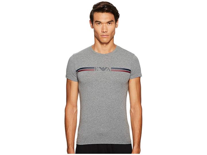Emporio Armani Rugby Player Pop Stripe Crew Neck T-shirt (dark Grey) Men's T Shirt