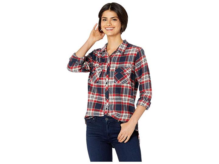 Volcom Getting Rad Plaid Long Sleeve (sea Navy) Women's Clothing