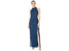 Adrianna Papell Beaded Column Halter Evening Gown (deep Blue) Women's Dress