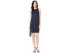 Tahari By Asl Stretch Crepe Sheath With Embellished Chiffon Overlay (navy) Women's Clothing