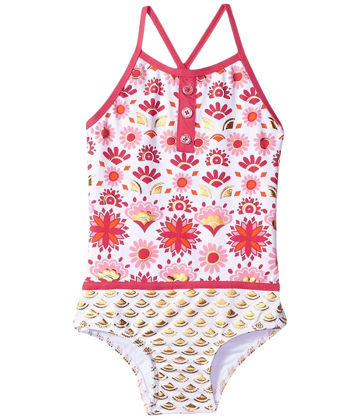Hatley Kids Pink Gold Sarchi One-piece Color Block Swimsuit (toddler/little Kids/big Kids) (white) Girl's Swimsuits One Piece