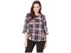 Bobeau Kendra Scoop Neck Drapey Top (purple Floral Plaid Print) Women's Blouse