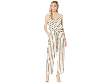 Eci Chevron Stripe Jumpsuit With Ruched Waist (ivory) Women's Jumpsuit & Rompers One Piece