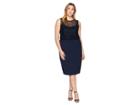 Adrianna Papell Plus Size Sleeveless Grid Bead Blouson Bodice With Stretch Crepe Skirt (midnight) Women's Dress