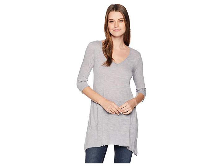 Allen Allen Slub Angled 3/4 Tunic (pale Grey) Women's T Shirt