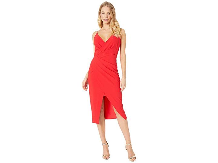 Betsey Johnson Scuba Crepe V-neck Faux Wrap Dress (fire) Women's Dress