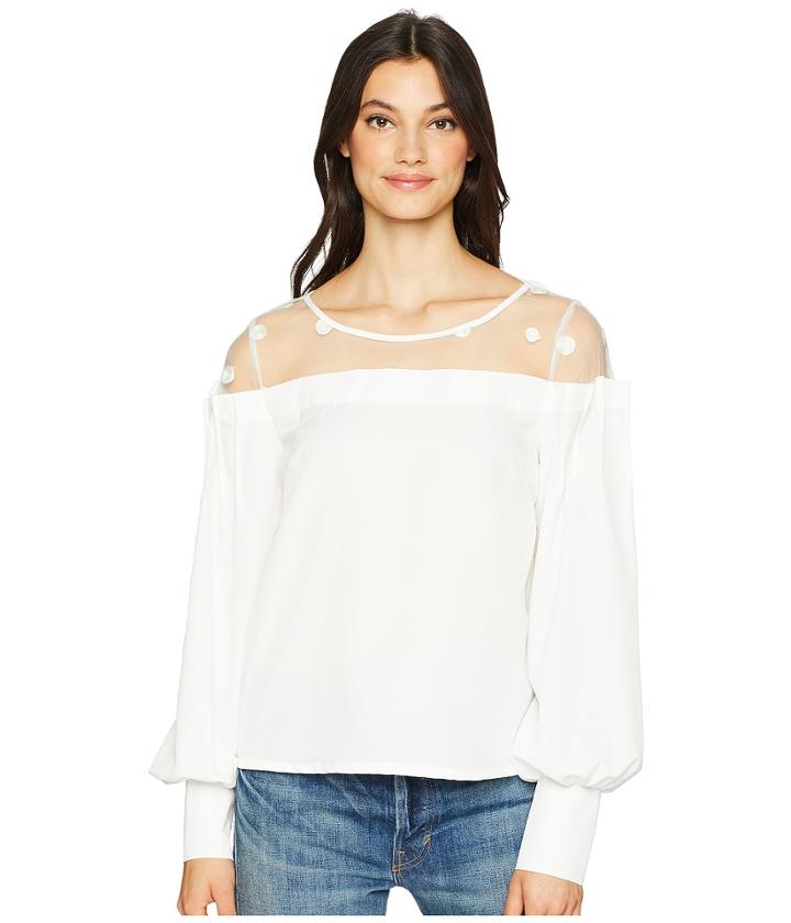 Romeo & Juliet Couture Mesh Polka Dot Neckline Top (white) Women's Clothing