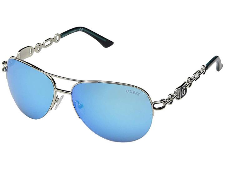 Guess Gf0257 (shiny Light Nickeltin/blue Mirror) Fashion Sunglasses