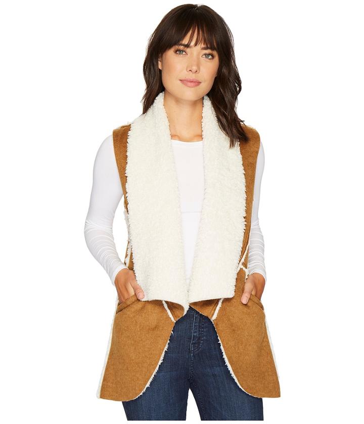 Dylan By True Grit Flannel Sherpa Road Trip Vest With Pockets (brown/natural) Women's Vest