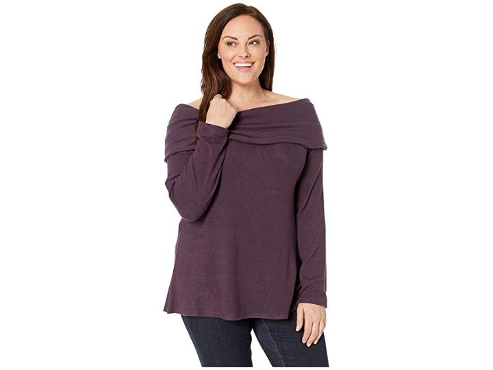 B Collection By Bobeau Plus Size Capri Cozy Off The Shoulder Top (plum Perfect) Women's Long Sleeve Pullover