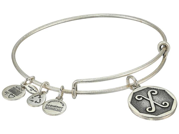 Alex And Ani Initial X Charm Bangle (rafaelian Silver Finish) Bracelet