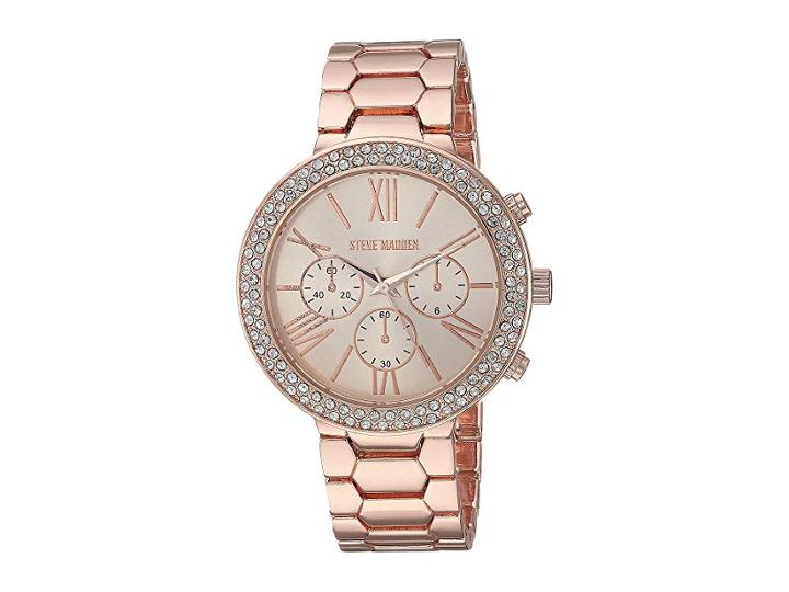 Steve Madden Ladies Geo Shaped Patterned Alloy Band Watch Smw180 (rose Gold) Watches