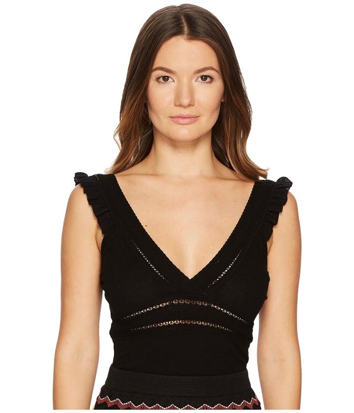 M Missoni Solid Ruffle Tank Top (black) Women's Sleeveless